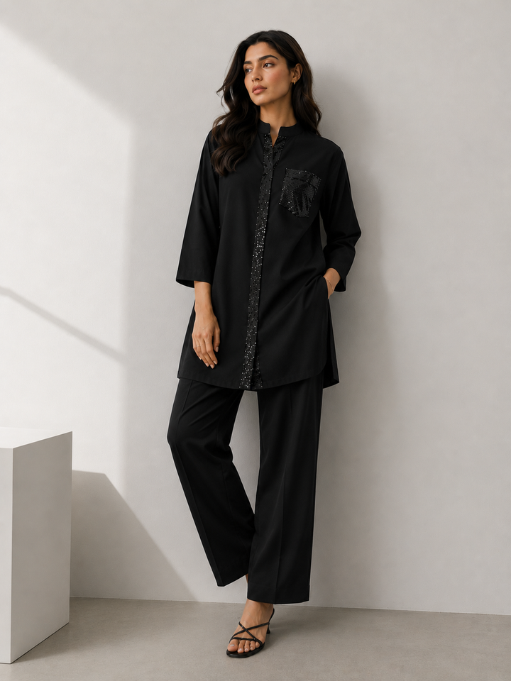 Black Sequin Detailed Co Ord Set
