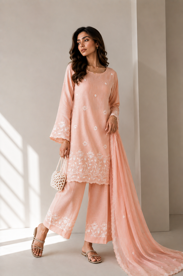 Peach Embroidered 3-Piece Set