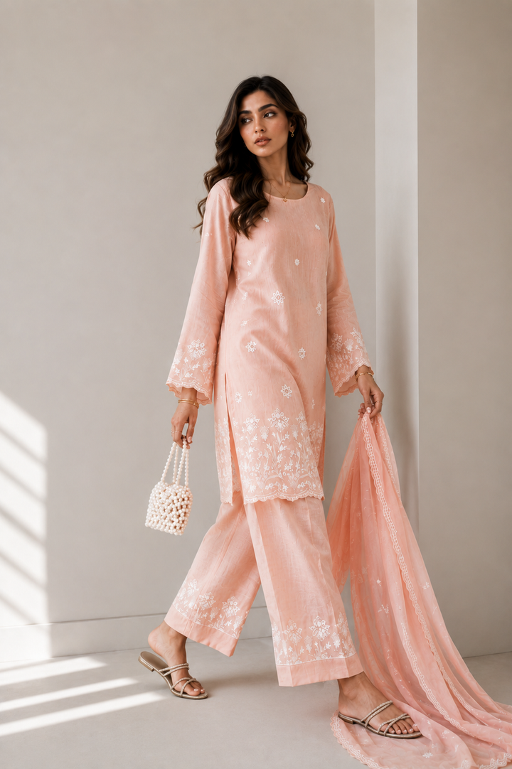Peach Embroidered 3-Piece Set