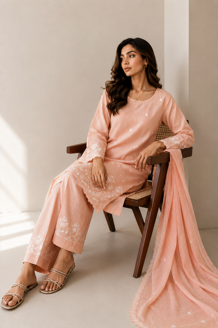 Peach Embroidered 3-Piece Set
