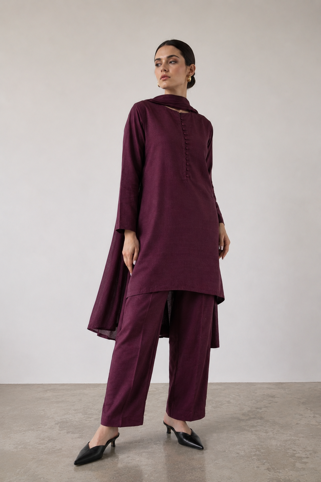 Maroon Korean Silk 3-Piece Set