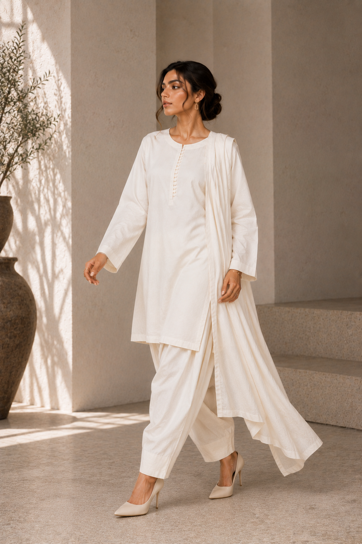 Ivory Korean Silk 3-Piece Set