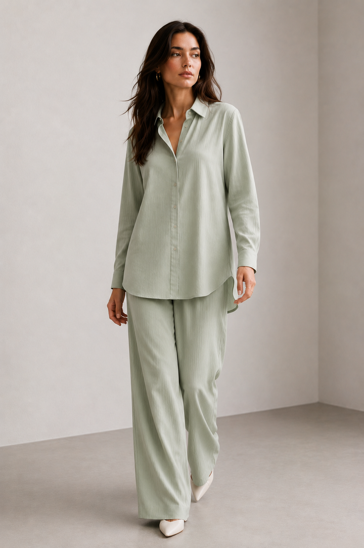 Mint Button-Down Co Ord Set
