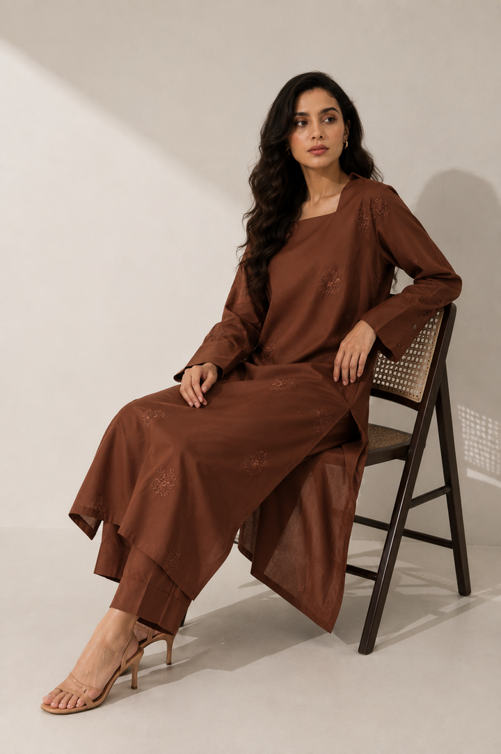 Pastel Brown Embroidered Shirt