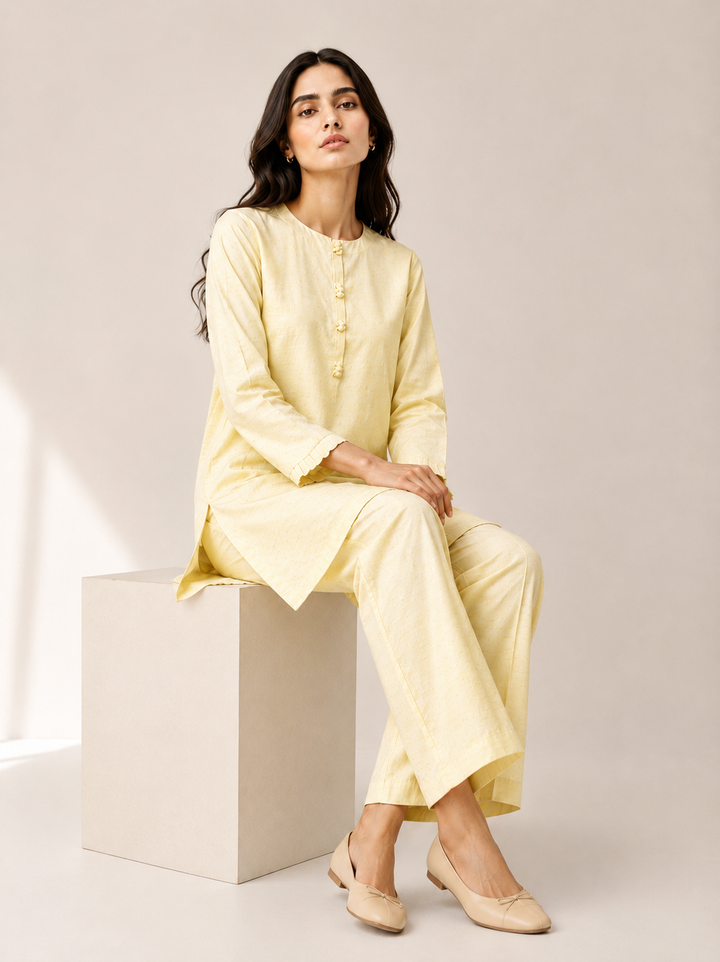 Butter Yellow Raw Silk 2-Piece Set