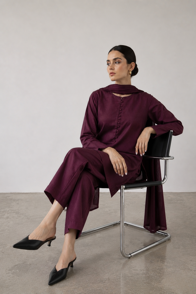 Maroon Korean Silk 3-Piece Set