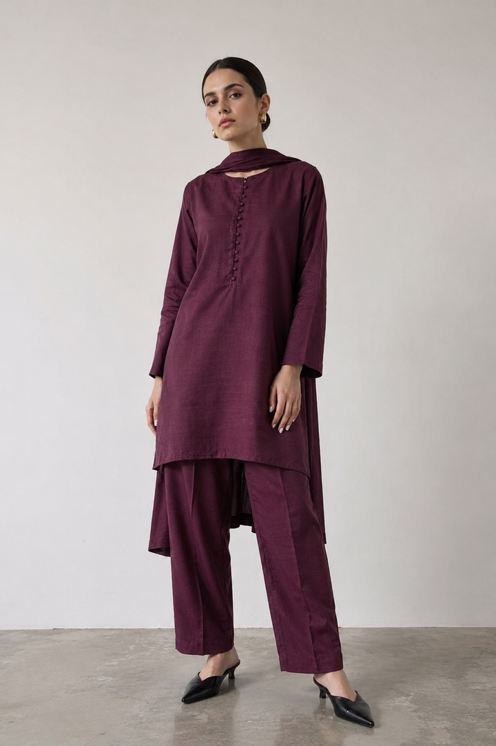 Maroon Korean Silk 3-Piece Set