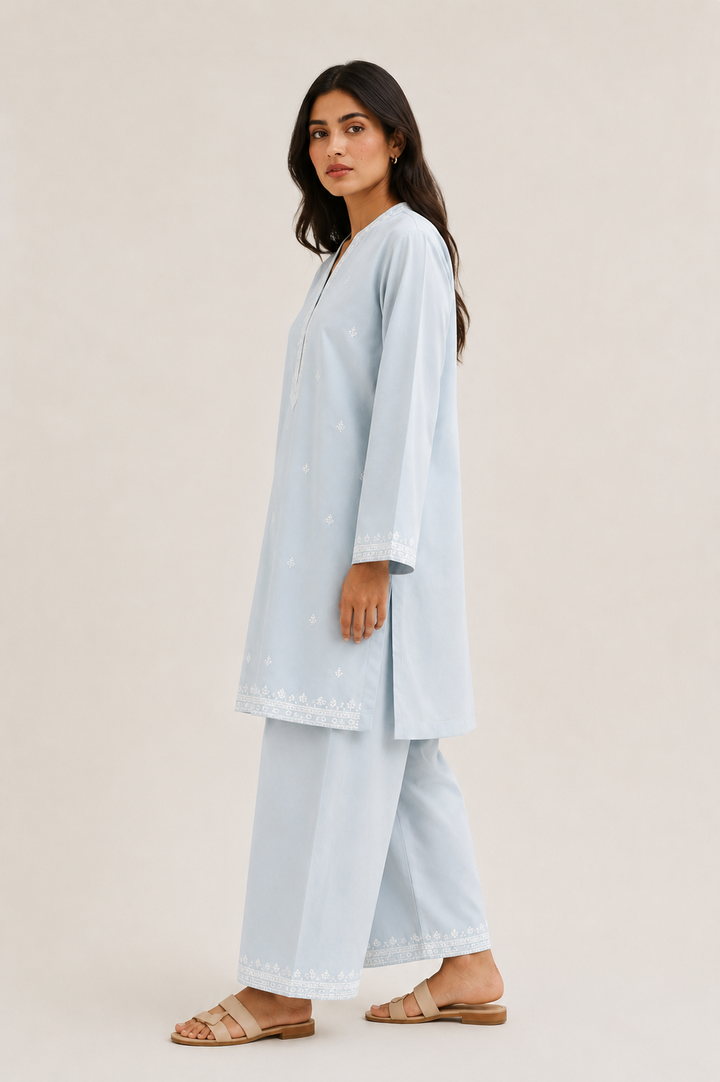 Sky Blue Embroidered  2 - Piece Set