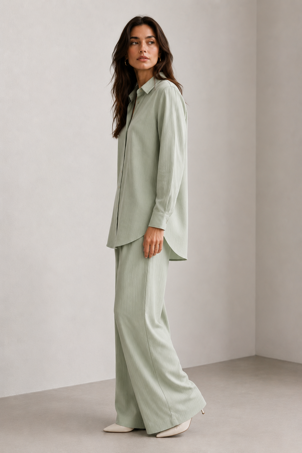 Mint Button-Down Co Ord Set