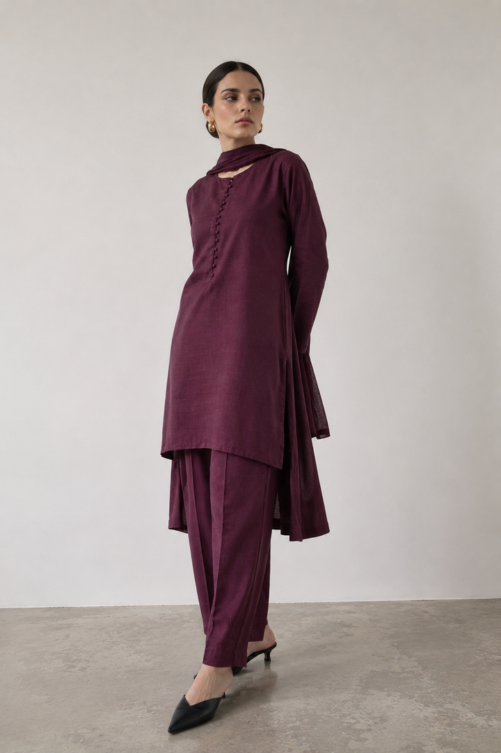 Maroon Korean Silk 3-Piece Set