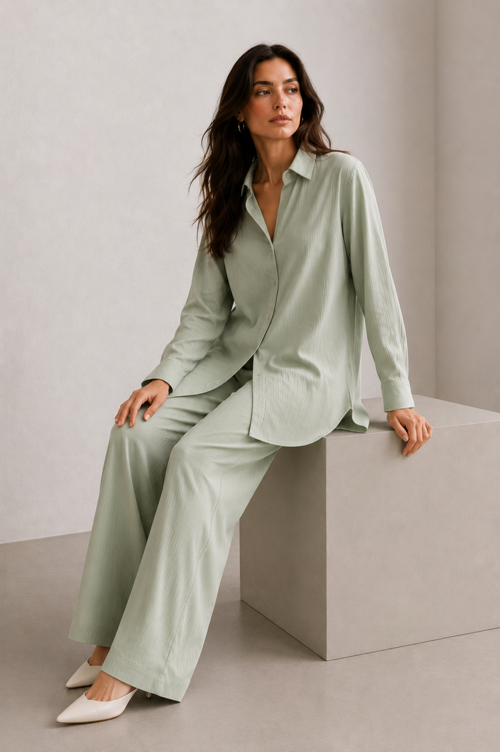 Mint Button-Down Co Ord Set