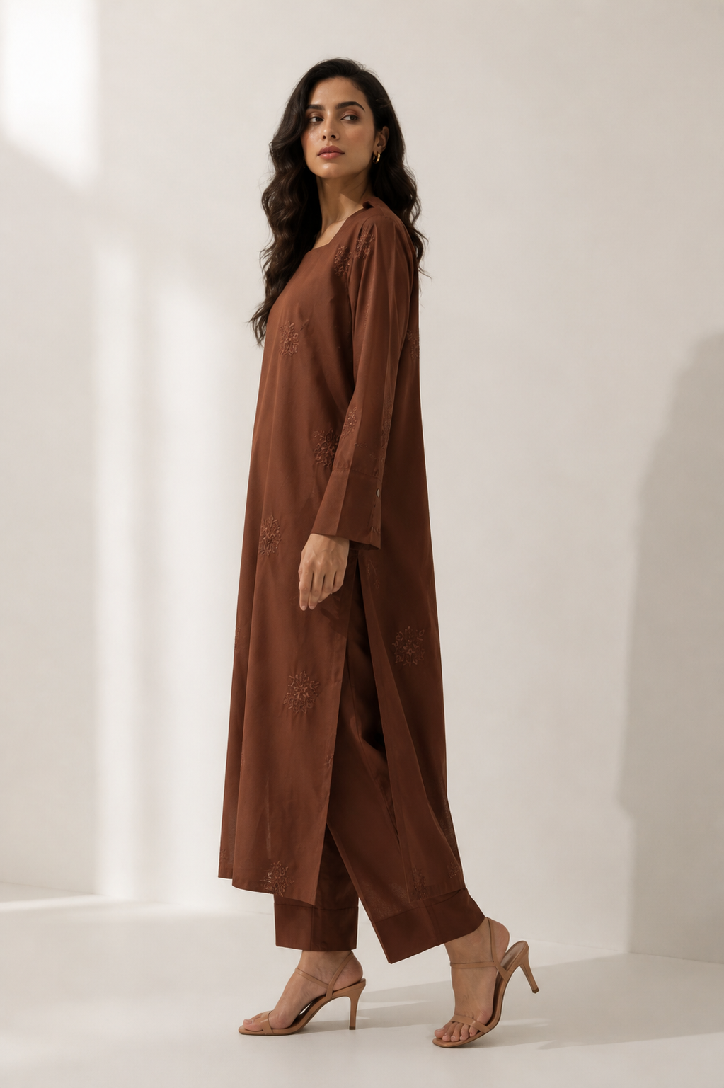 Pastel Brown Embroidered Shirt