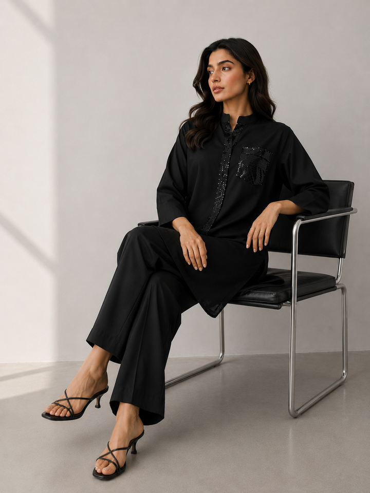 Black Sequin Detailed Co Ord Set