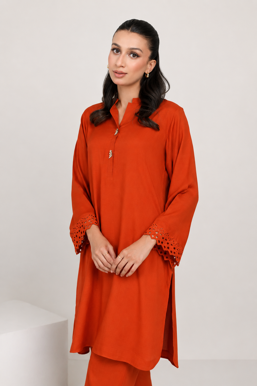Rust Dull Raw Silk 2 -Piece Set