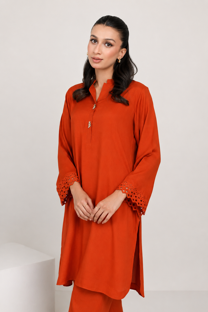 Rust Dull Raw Silk 2 -Piece Set