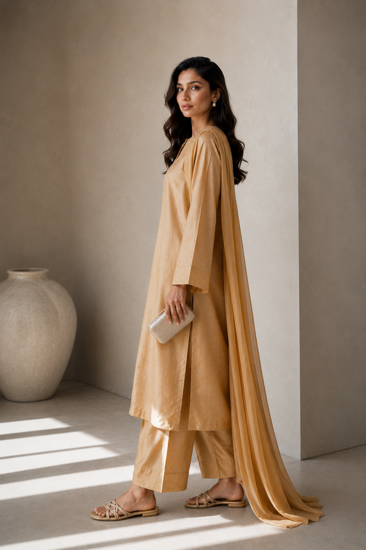 Champagne Korean Silk 3-Piece Set