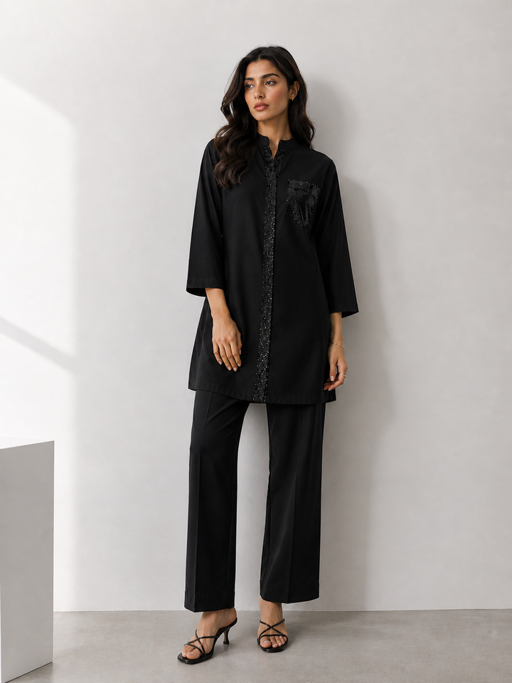 Black Sequin Detailed Co Ord Set