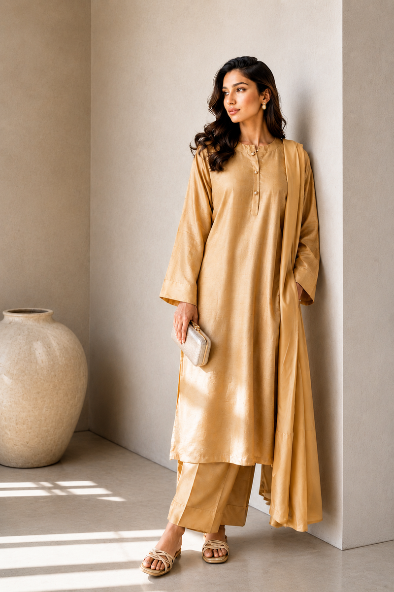 Champagne Korean Silk 3-Piece Set