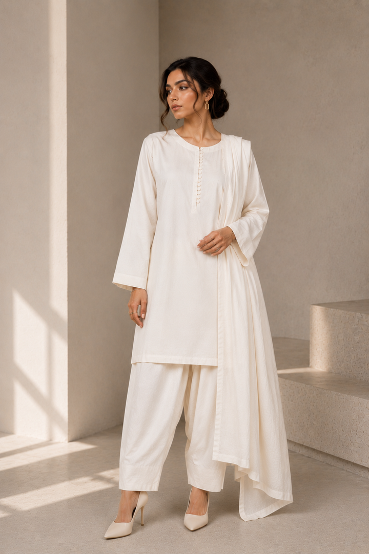Ivory Korean Silk 3-Piece Set
