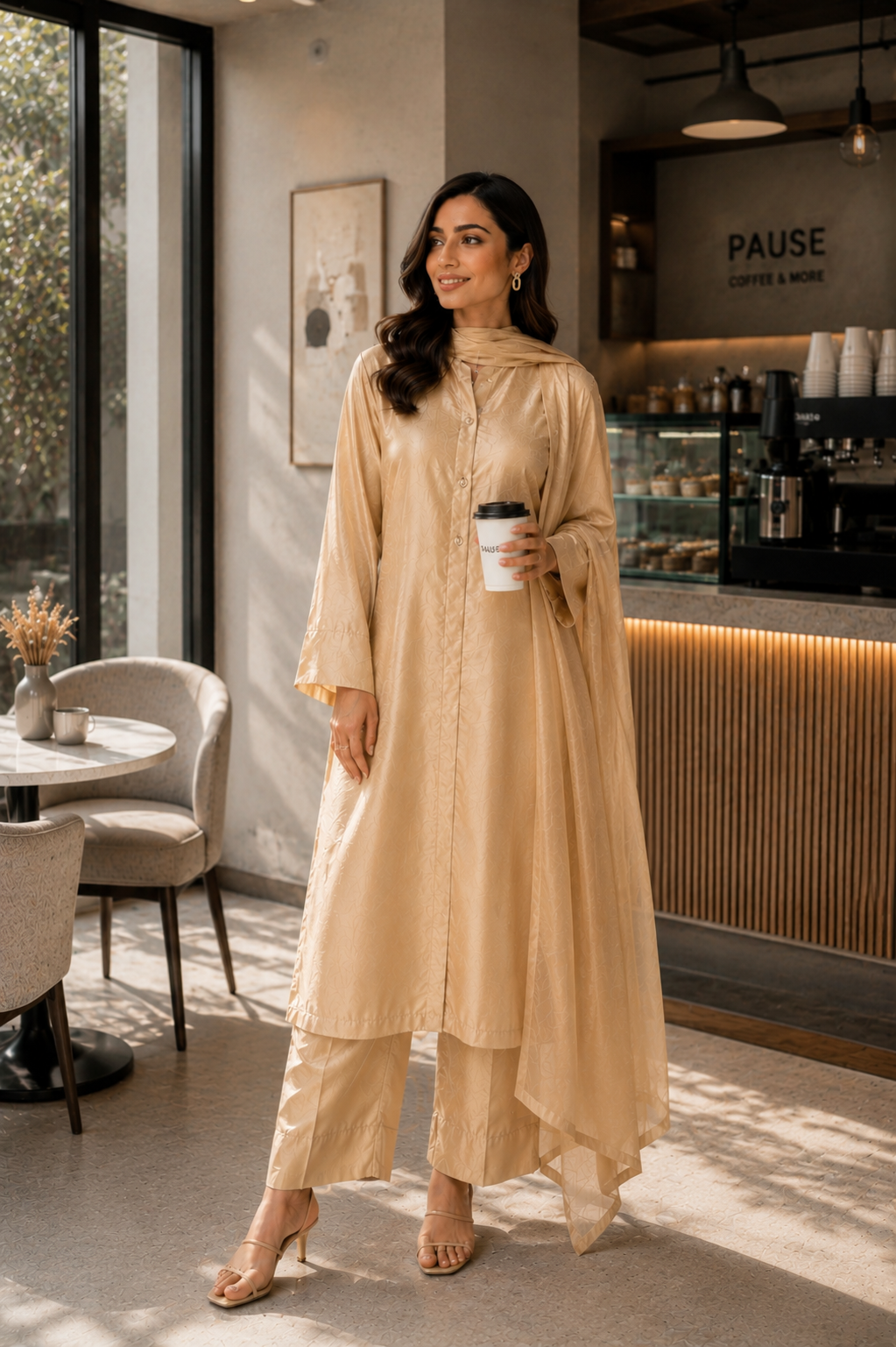 Soft Gold Korean Silk 3-Piece Set