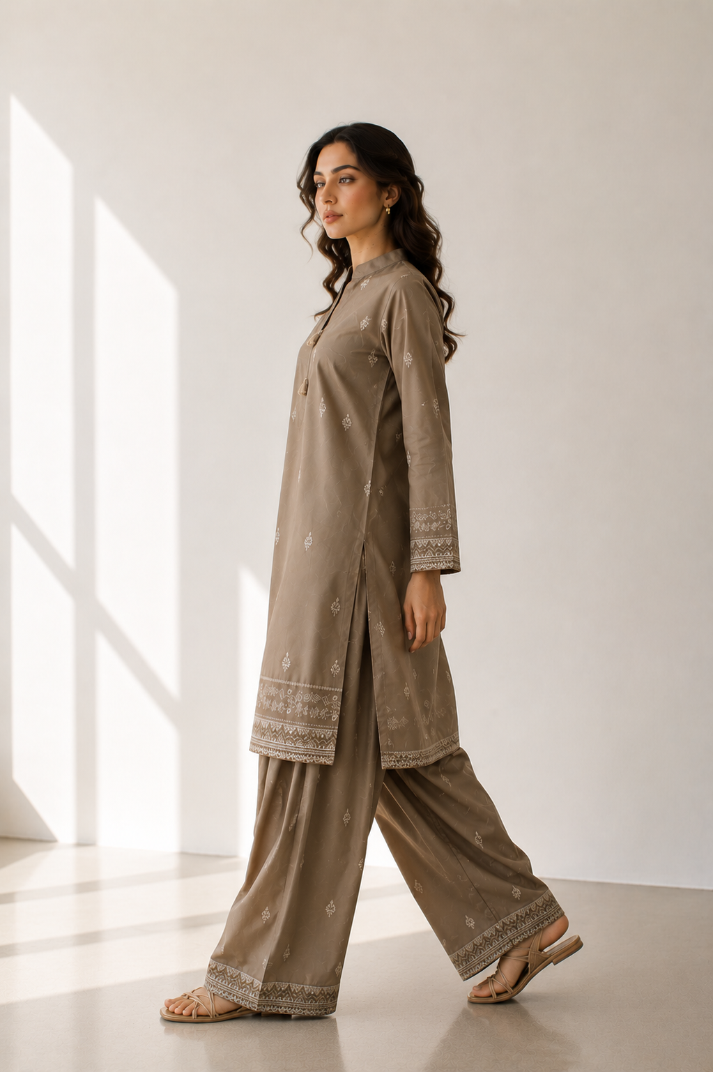 Mocha Brown Embroidered  2 - Piece Set