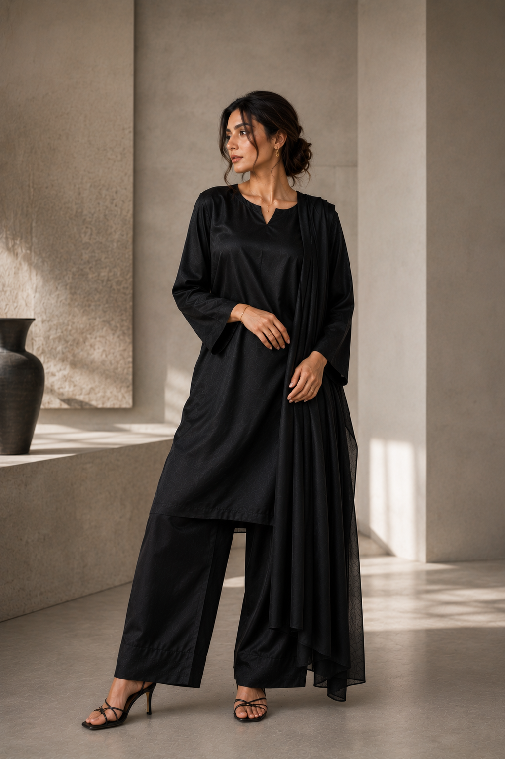 Midnight Black Korean Silk 3-Piece Set