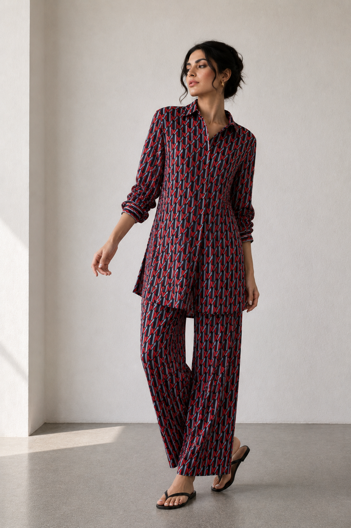 Crimson Geometric Co-Ord Set