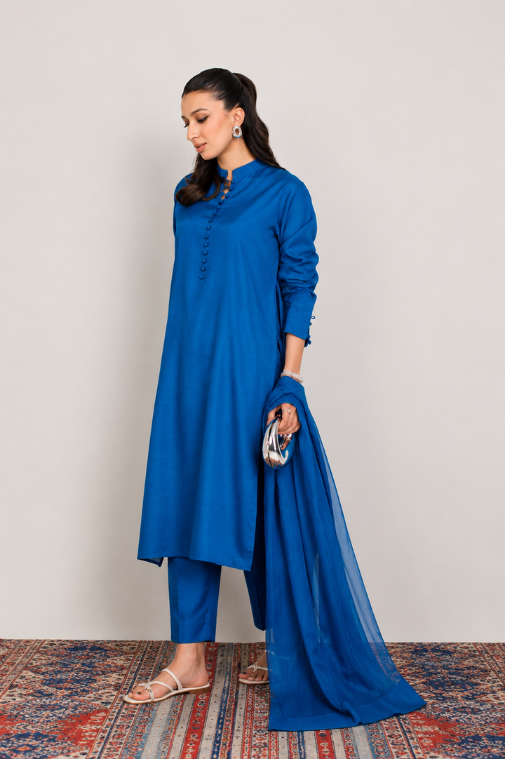 Royal Blue Korean Silk 3-Piece Set