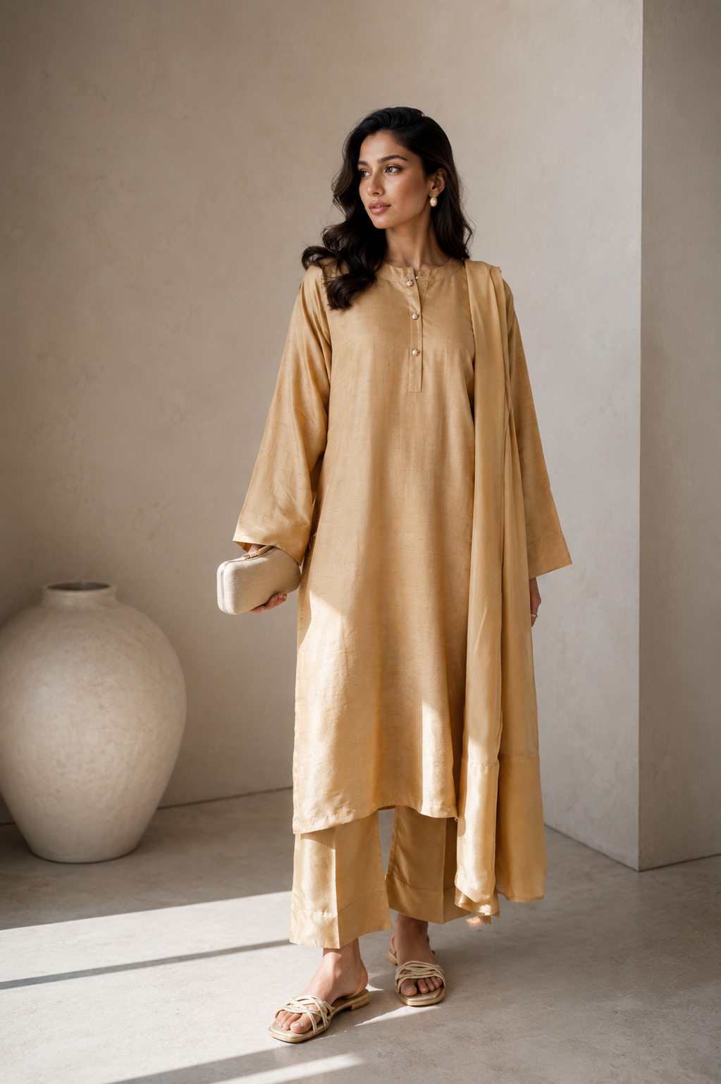 Champagne Korean Silk 3-Piece Set