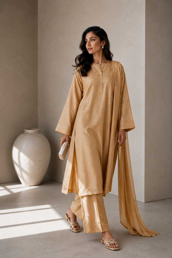 Champagne Korean Silk 3-Piece Set