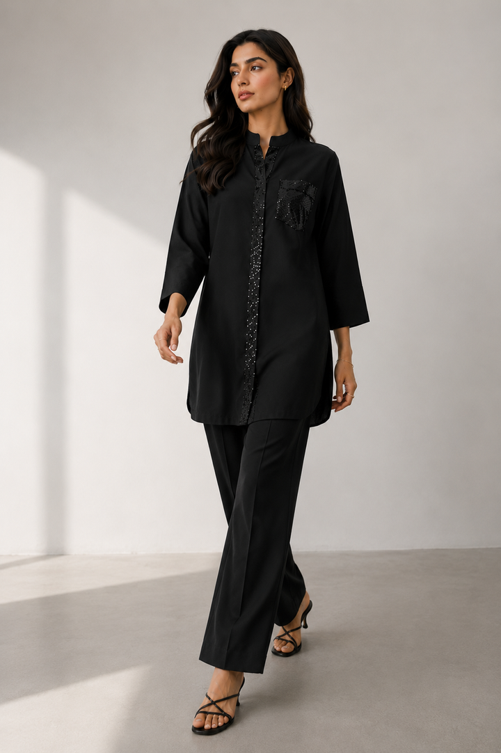 Black Sequin Detailed Co Ord Set