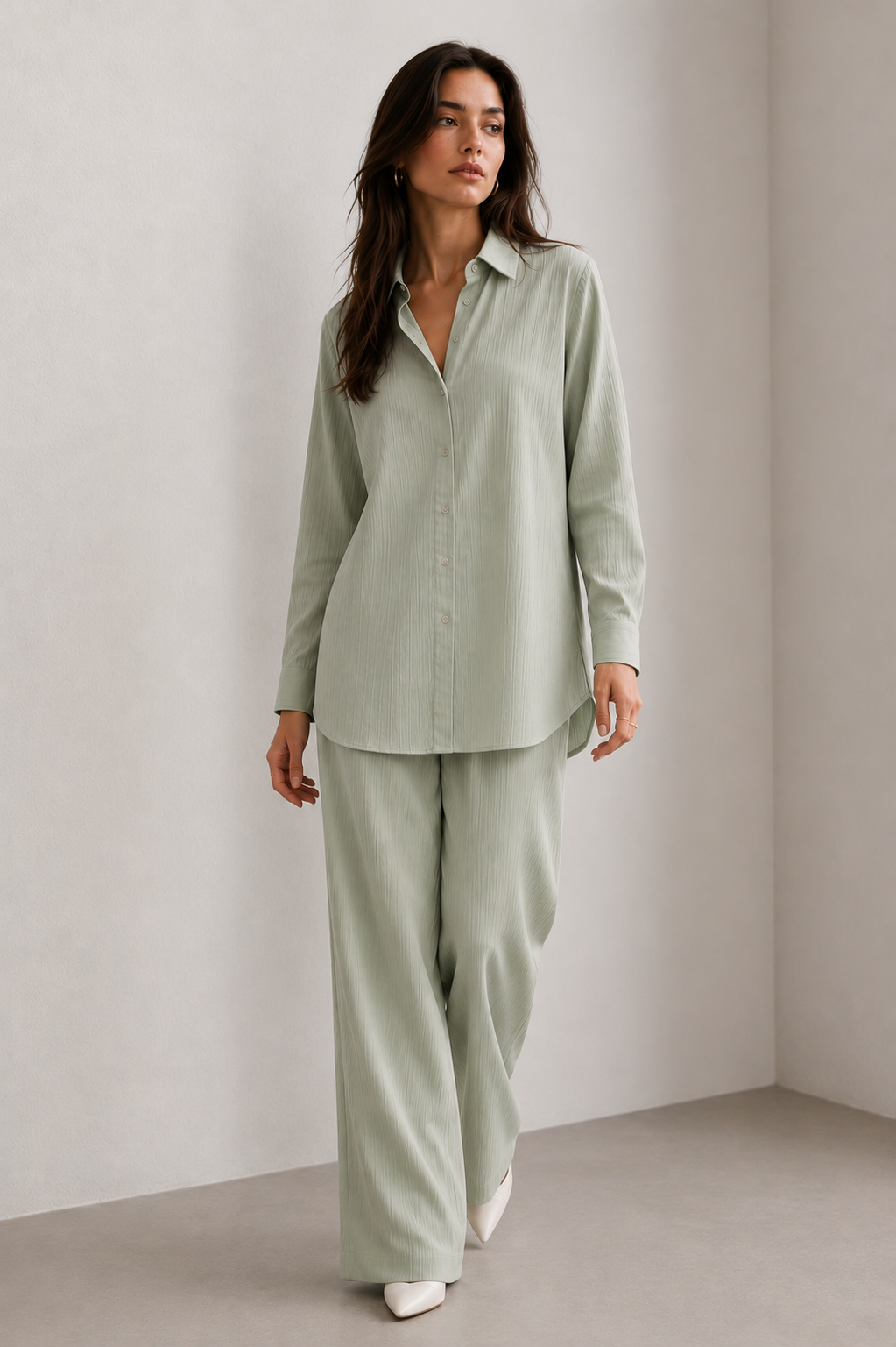 Mint Button-Down Co Ord Set