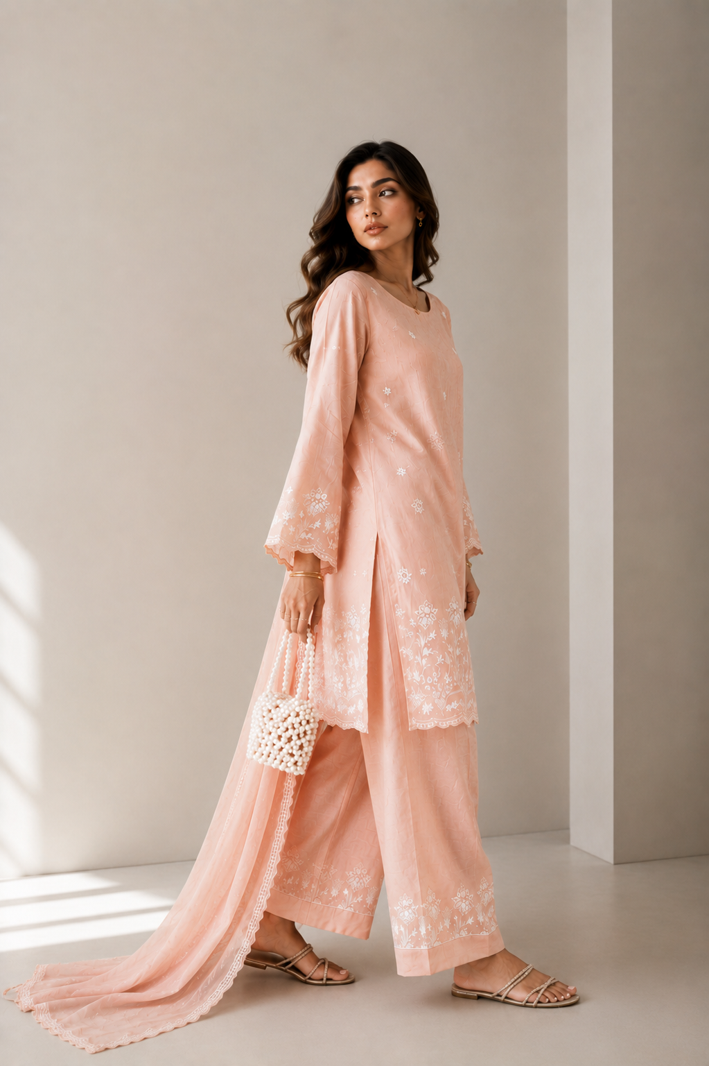 Peach Embroidered 3-Piece Set