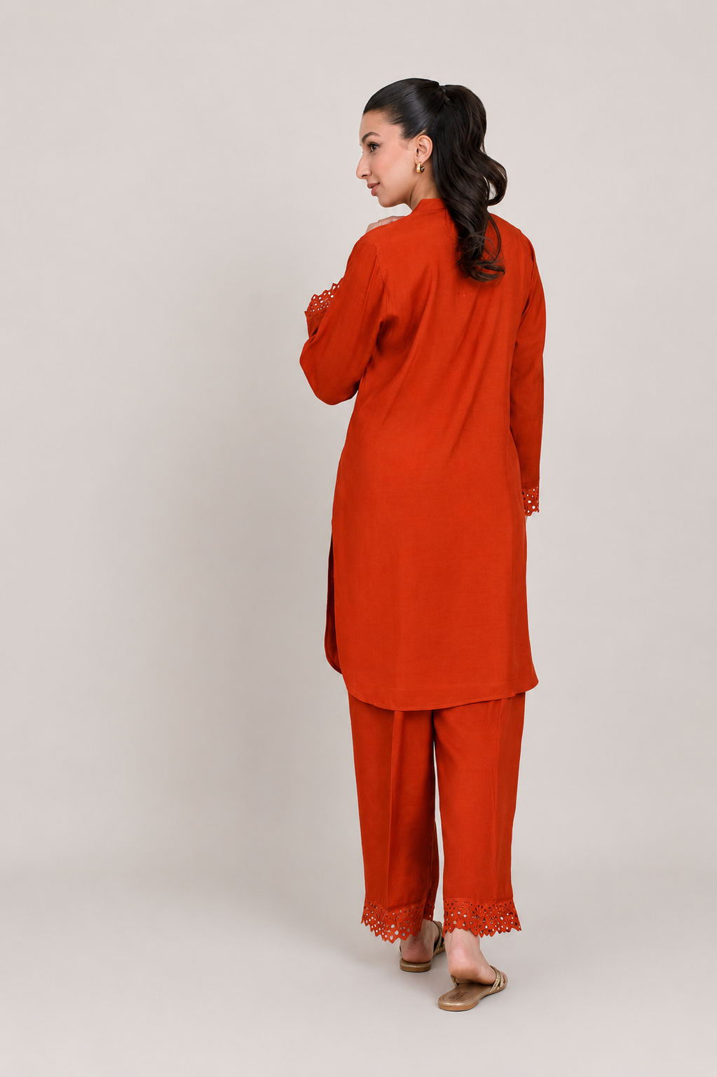 Rust Dull Raw Silk 2 -Piece Set