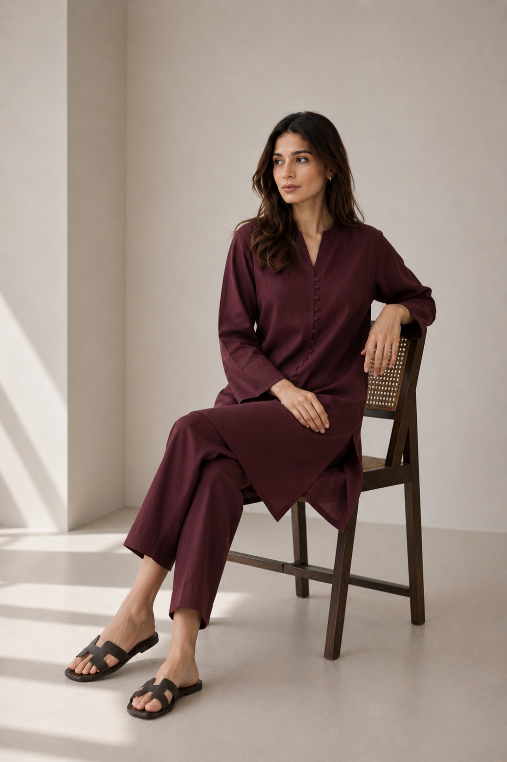 Burgundy Raw Silk Co-ord Set