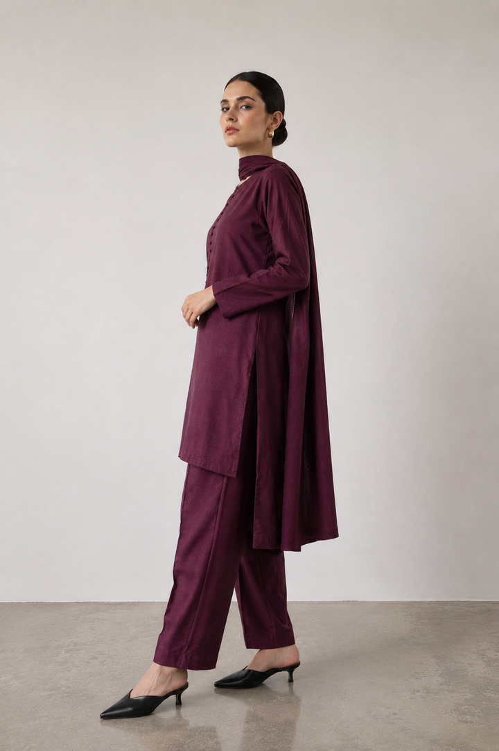 Maroon Korean Silk 3-Piece Set