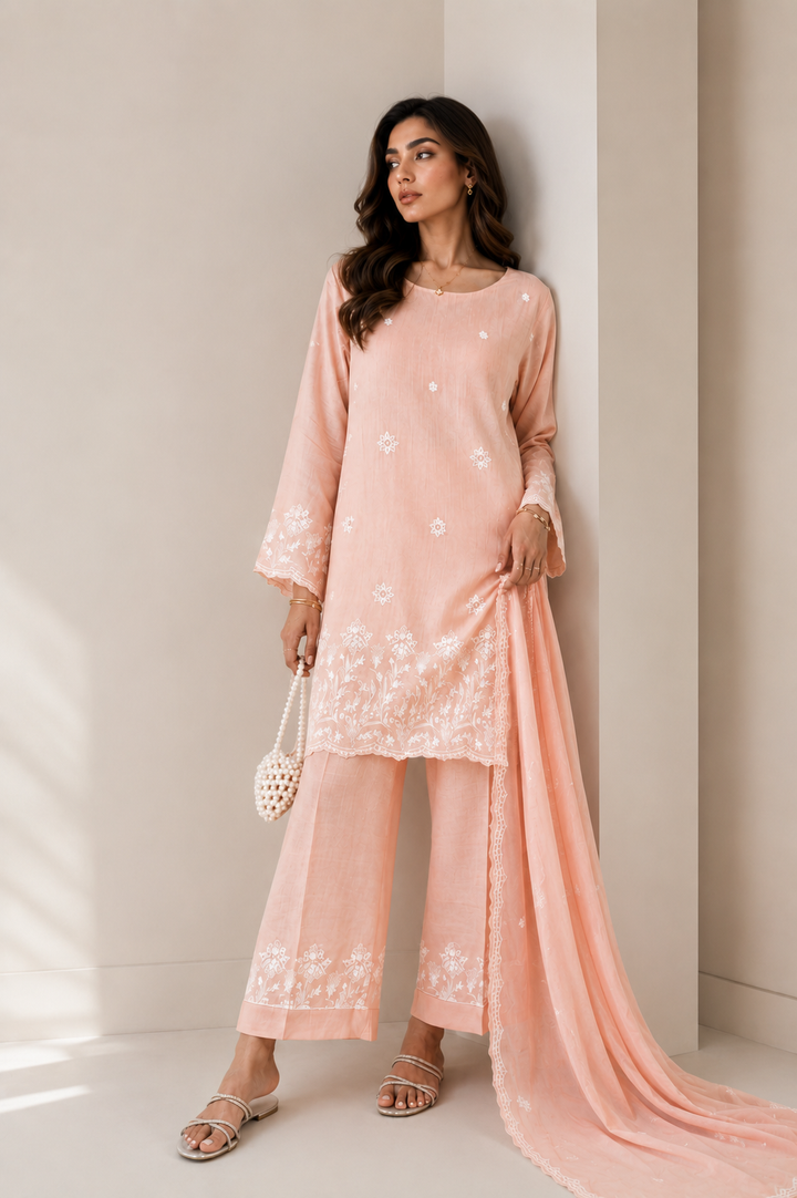 Peach Embroidered 3-Piece Set