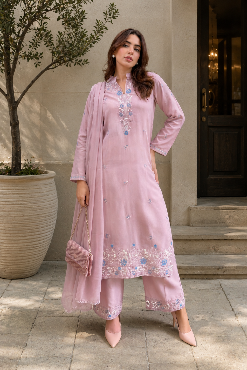 Lilac Embroidered 3-Piece Set