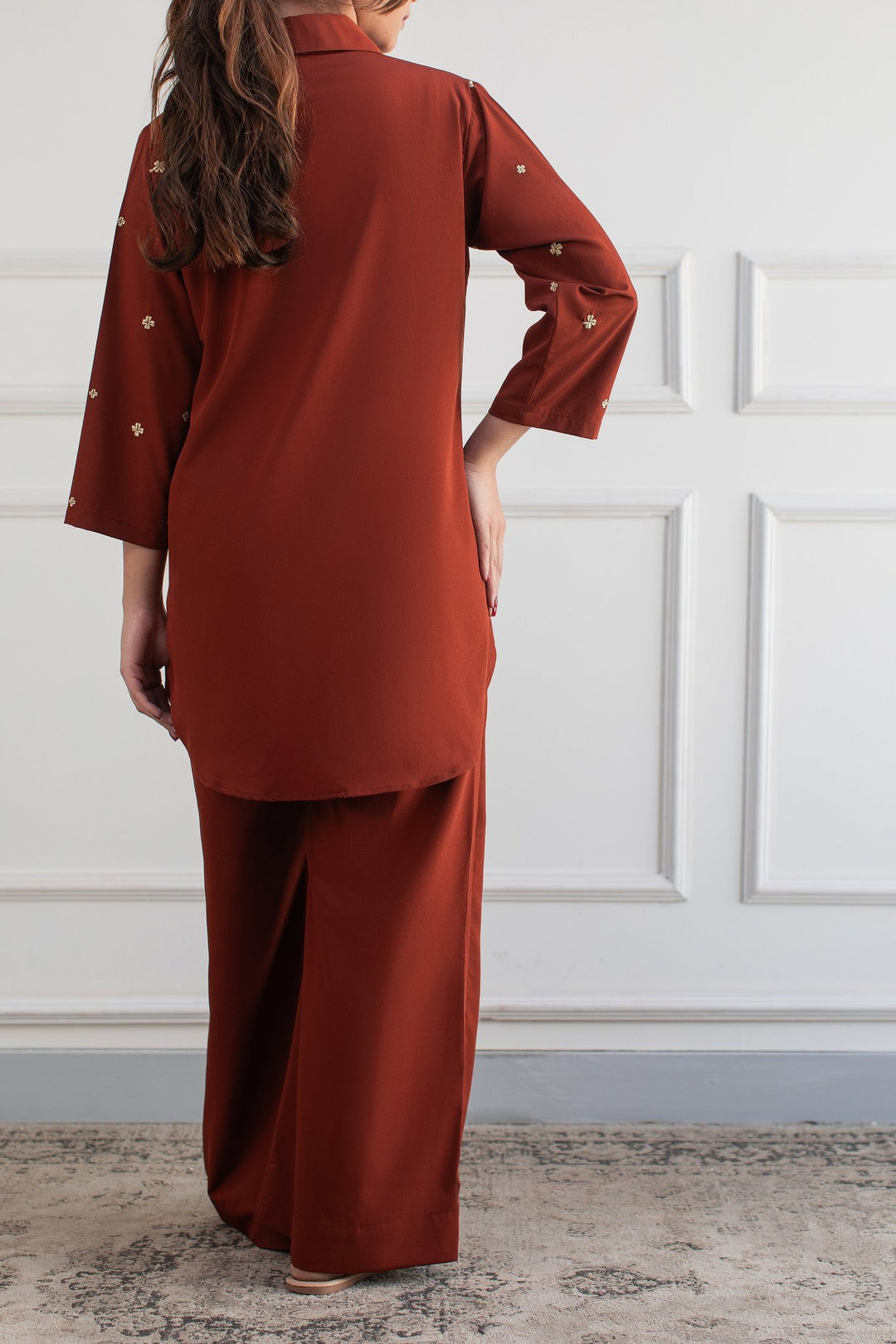 Rust Embroidered Co Ord Set - Peach Republic