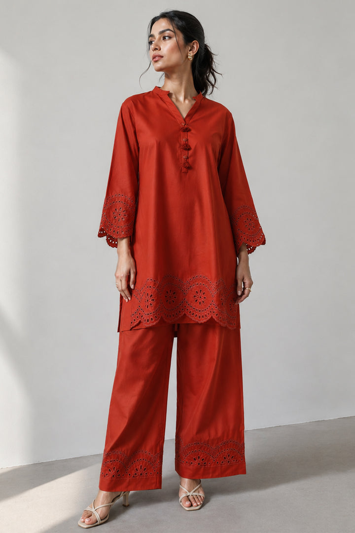 Rust Schiffli 2-Piece Set