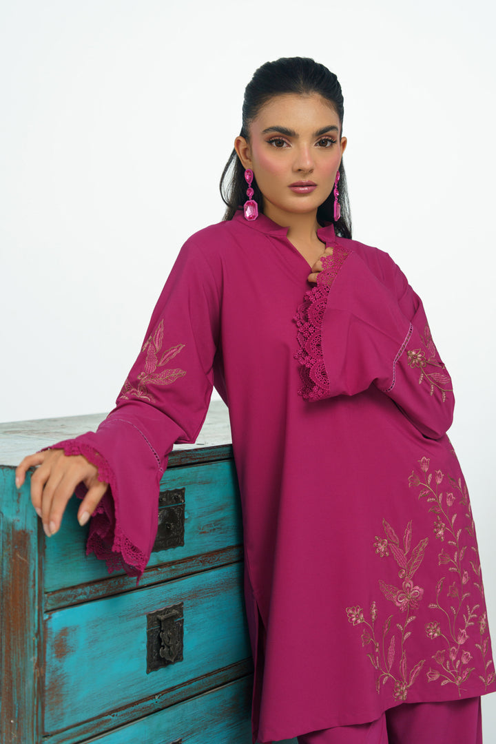 Mauve Pink Embroidered Co Ord Set