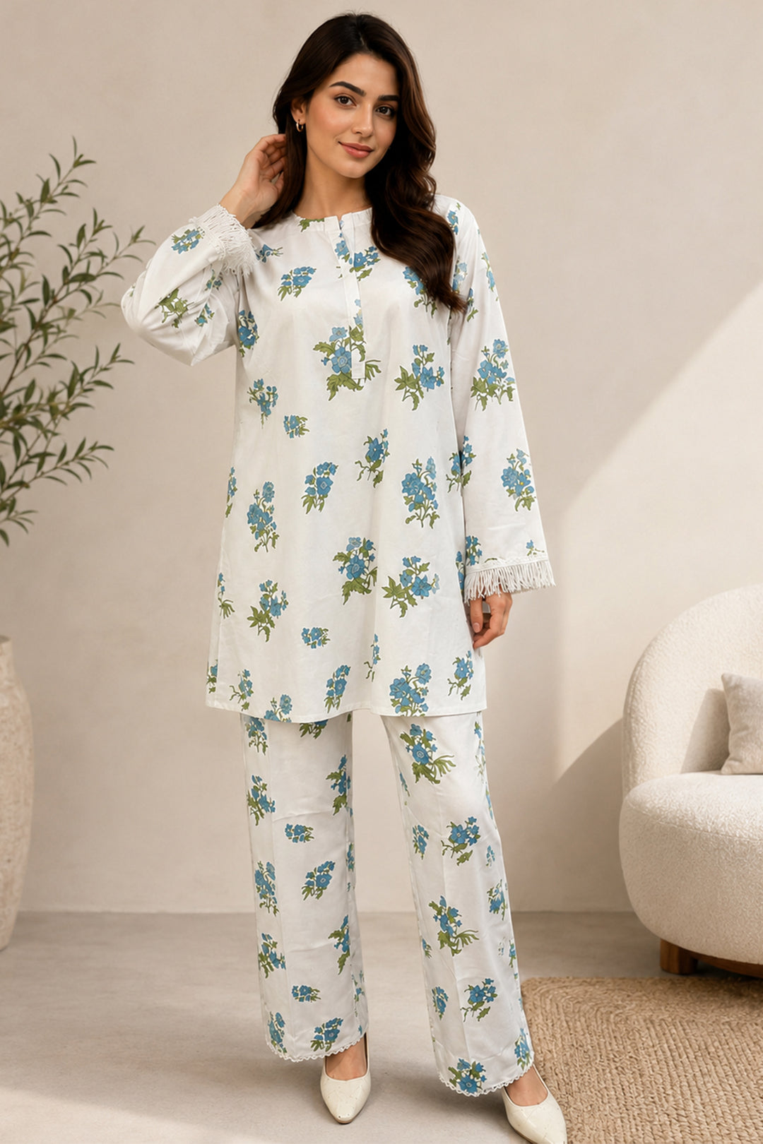 White Bloom Co ord Set