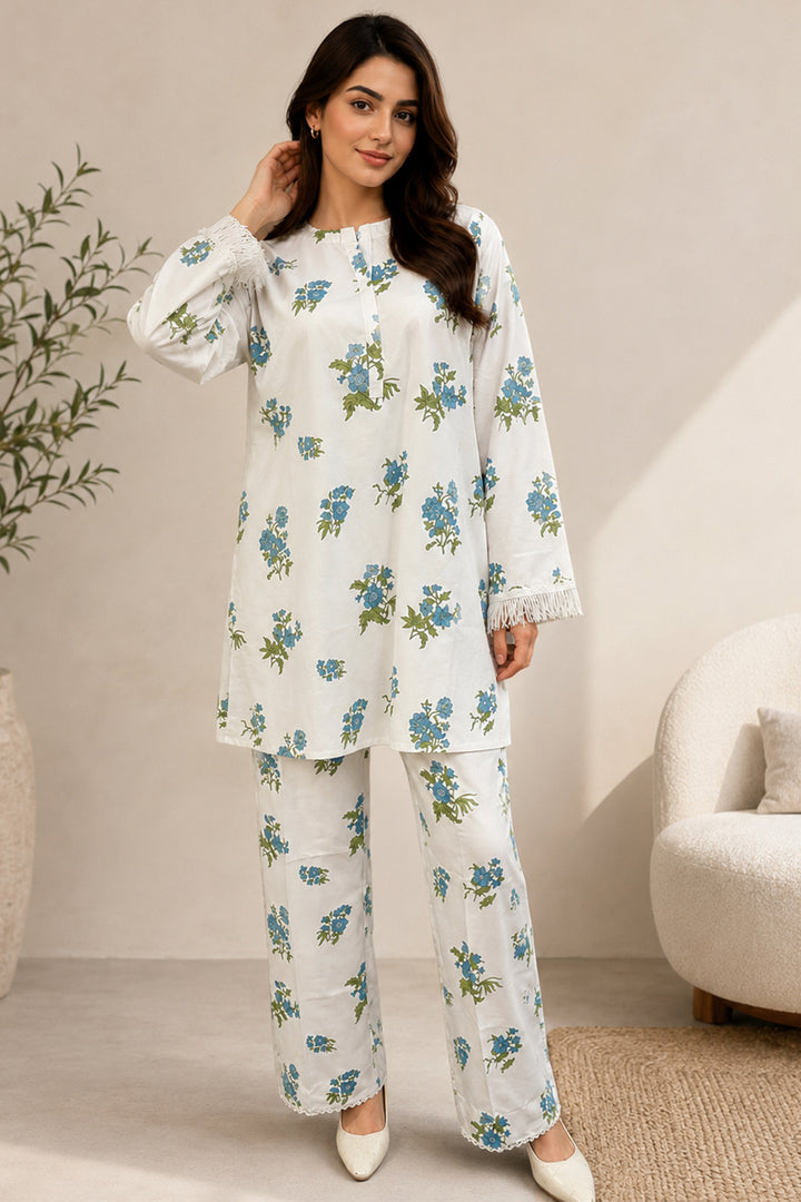 White Bloom Co ord Set