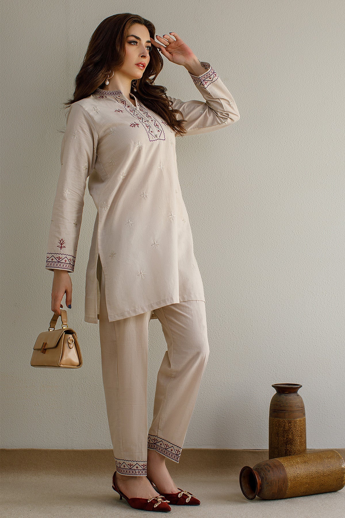 Saga Embroidered Dress - 02 - Peach Republic