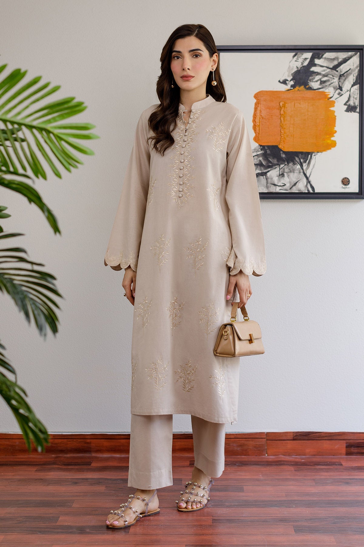 Saga Embroidered Dress - Peach Republic