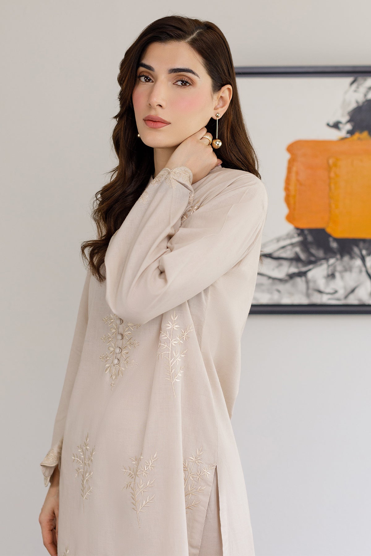 Saga Embroidered Dress - Peach Republic