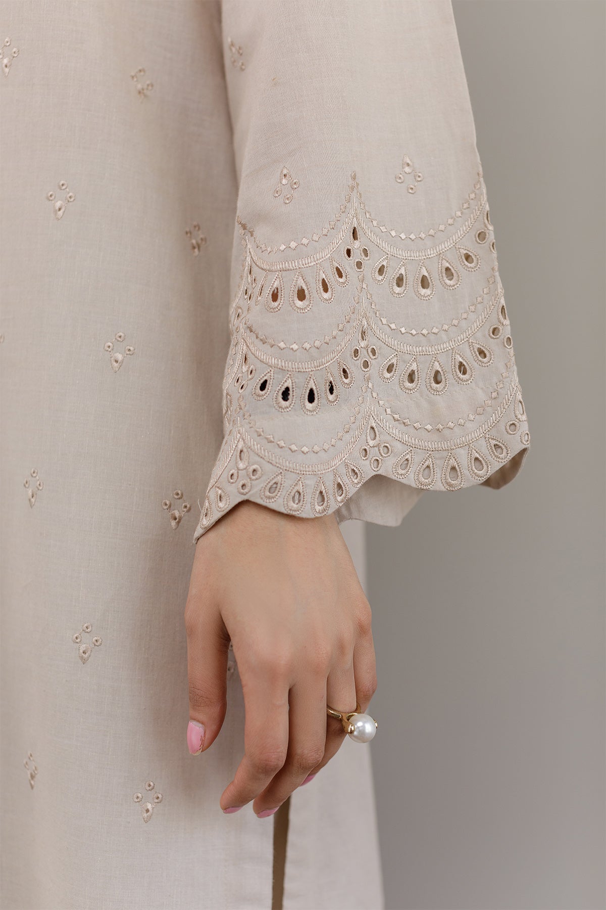 Saga Schiffli Dress - Peach Republic