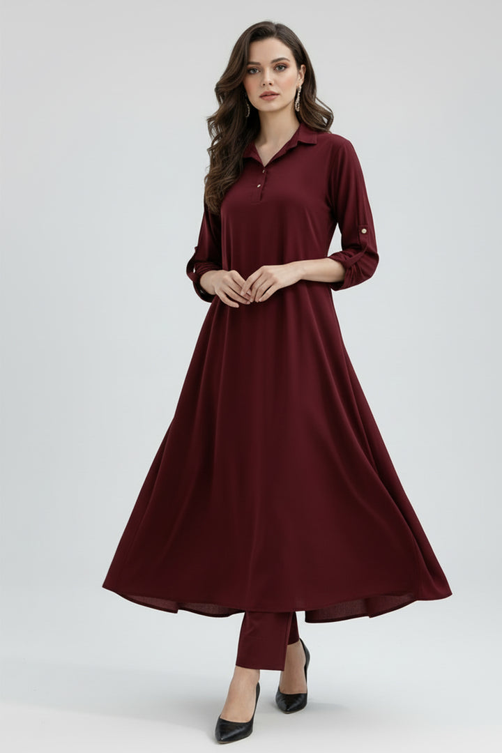 Maroon A-Line Dress