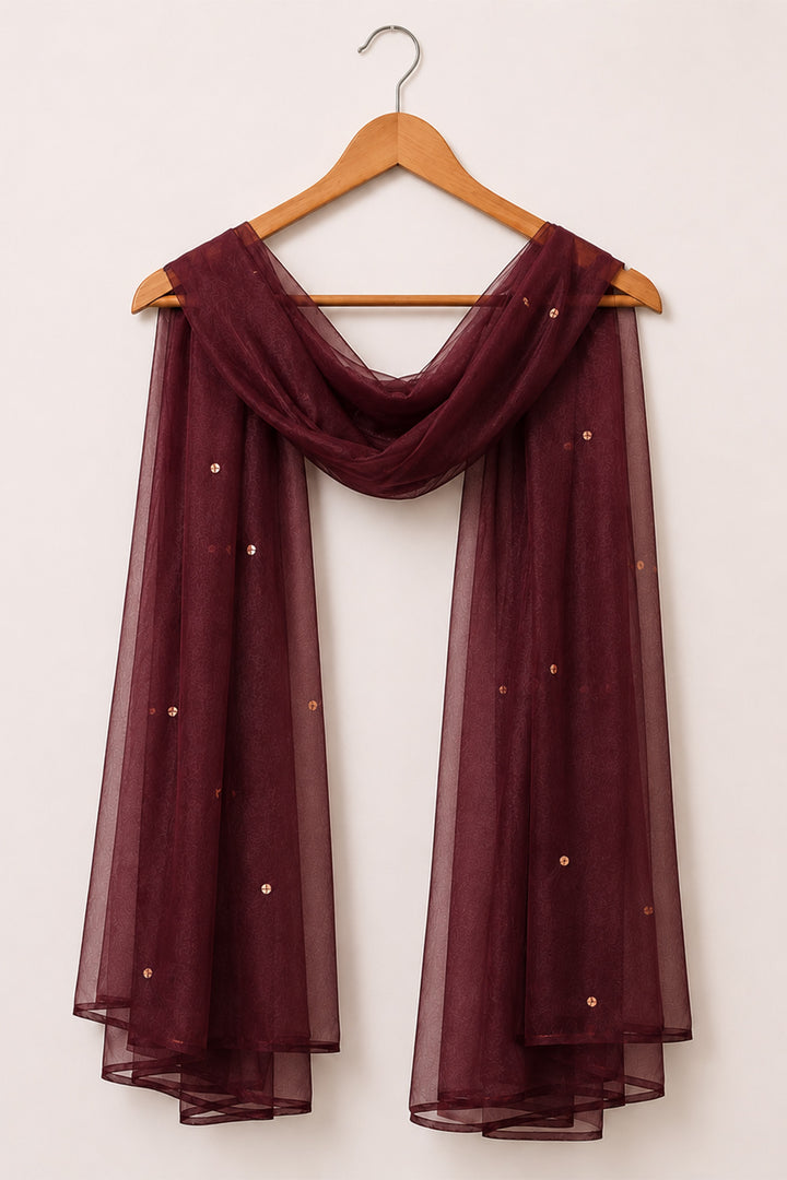 Maroon Organza Dupatta