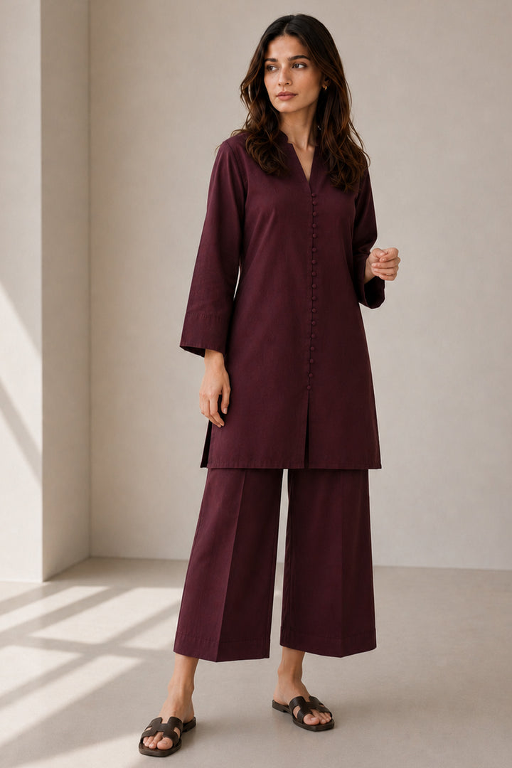 Burgundy Raw Silk Co-ord Set